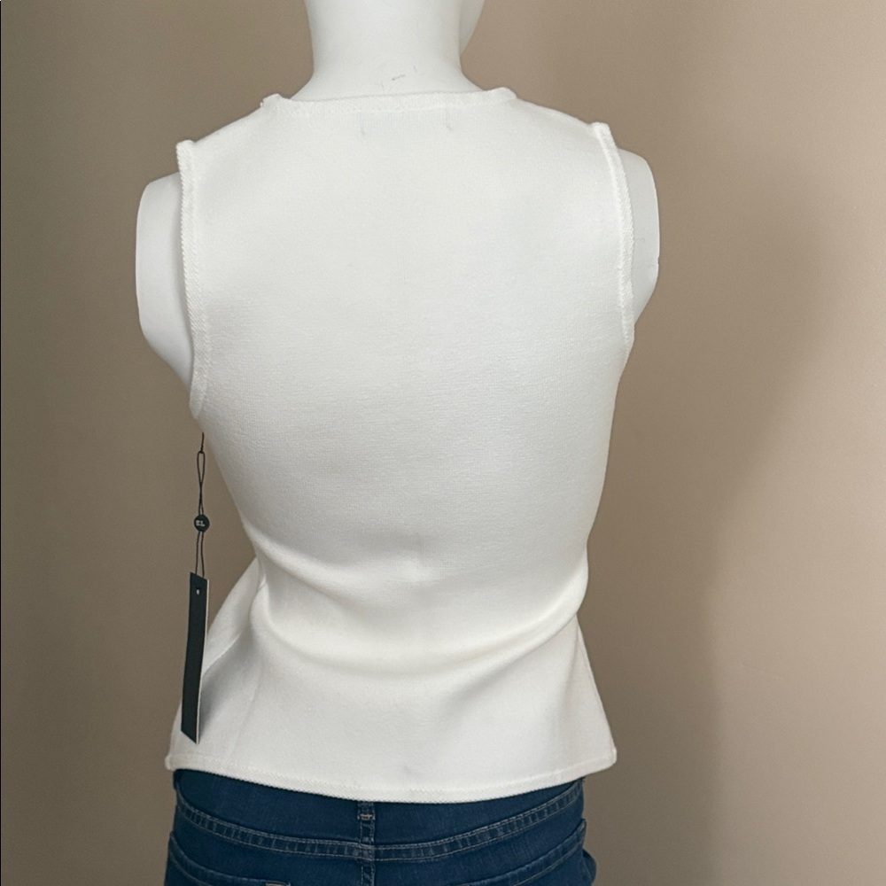 Emerson Lang Elegant White Sleeveless Button-Down Sweater Vest NWT - Picture 3 of 8
